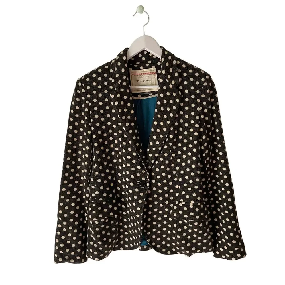 Anthropologie Cartonnier Gray And White Polka-Dot Blazer Size Small